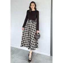 Gülseli Kadın Ekoseli Kemerli Elbise P-00020603