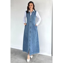 Gülseli Boydan Fermuarlı Kot Jean Elbise P-00020590