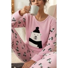 Gülseli Kadın Baskılı Bisiklet Yaka Polar Pijama Takımı P-00020346