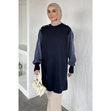 Julude Gülseli Bisiklet Yaka Düğme Detaylı Tesettür Triko Tunik P-00020678