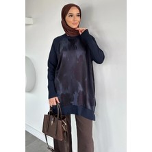 Julude Gülseli Yan Fermuar Detaylı Ipek Kübra Kumaş Tesettür Triko Tunik P-00020680