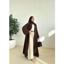 Moda Aksa 001 Düğmeli Şifon Abaya Kahve