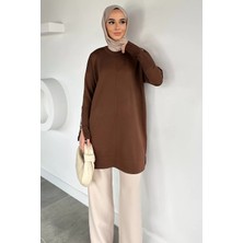Julude Gülseli Kol Fermuar Detaylı Tesettür Triko Tunik P-00020679