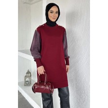 Julude Gülseli Bisiklet Yaka Düğme Detaylı Tesettür Triko Tunik P-00020678