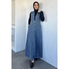 Julude Boydan Fermuarlı Kot Jean Tesettür Elbise P-00020589