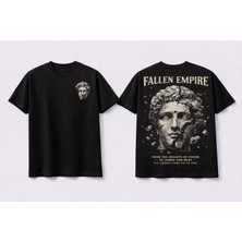 HS Fallen Empire Erkek Baskılı Streetwear T-Shirt – Siyah