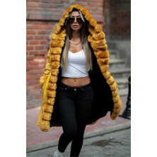 Modanı Seç Hardal Su Geçirmez Içi Kürklü Kapüşonlu Kürk Yaka Kaban