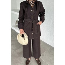 Julude Gülseli Uzun Yakalı Kot Tunik Pantolon Tesettür Ikili Takım P-00020540