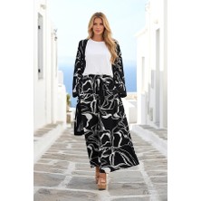 Modanı Seç Siyah Desenli Tunik Bluz Pantolon Üçlü Takım