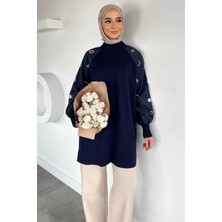 Julude Gülseli Kolları Taş Detaylı Tesettür Tunik P-00020421