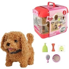 Nacario Oyuncak Sesli Işıklı Yürüyen Hareketli Köpek Taşıma Çantalı Aksesuarlı Set Taşınabilir Çanta +Pil  (Kırmızı-Kahverengi)