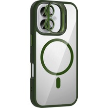 İlkyaz Fashion  Apple iPhone 17 Remim Lensli Magsafe Standlı Kapak - Koyu Yeşil