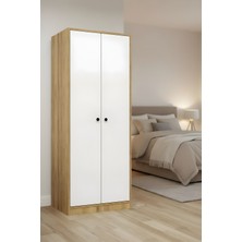 Misterium Moderno 2 Kapaklı 5 Raflı Askılıklı Gardırop - Safir Meşe Modüler Elbise Dolabı