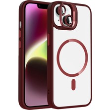 İlkyaz Fashion  Apple iPhone 15 Plus Remim Lensli Magsafe Standlı Kapak - Bordo