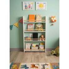 GAFhaus Gaf Haus Modern Montessori Kitaplık - 3 Raflı Duvara Monte Çocuk Odası Ahşap Kitap Rafı Beyaz