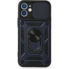 İlkyaz Fashion  iPhone 12 Kılıf Pars Lens Yüzüklü Silikon - Lacivert