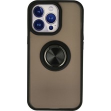 İlkyaz Fashion  iPhone 15 Pro Max Kılıf Montreal Yüzüklü Silikon Kapak - Siyah