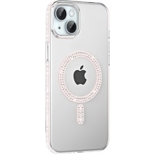 İlkyaz Fashion  Apple iPhone 14 Move Taşlı Magsafe Kapak - Gümüş