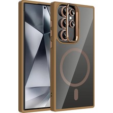 İlkyaz Fashion  Samsung Galaxy S23 Ultra Remim Lensli Magsafe Standlı Kapak - Kahverengi