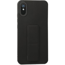 İlkyaz Fashion  Xiaomi Redmi 9A Kılıf Mega Standlı Silikon - Siyah