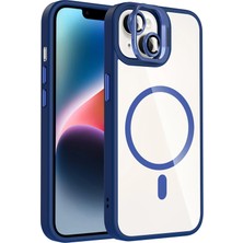 İlkyaz Fashion  Apple iPhone 15 Plus Remim Lensli Magsafe Standlı Kapak - Lacivert