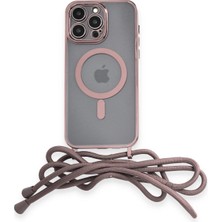 İlkyaz Fashion  iPhone 13 Pro Max Kılıf Divo Lazer Askılı Magsafe Kapak - Pembe