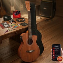 Midex Phx-188EQ Set Masif Ağaç Elektro Akustik Gitar 4/4 (Çanta Askı Capo Jak Kablo)