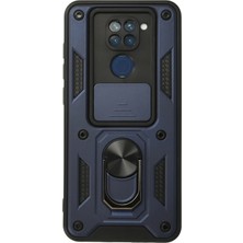 İlkyaz Fashion  Xiaomi Redmi Note 9 Kılıf Pars Lens Yüzüklü Silikon - Lacivert