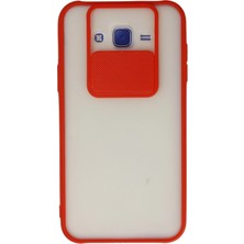 İlkyaz Fashion  Samsung Galaxy J7 Kılıf Palm Buzlu Kamera Sürgülü Silikon - Kırmızı