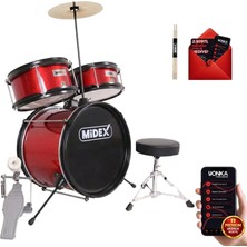 Midex CD300X-RD Akustik Çocuk Baterisi Davulu Seti 5-14 Yaş Için Full Set