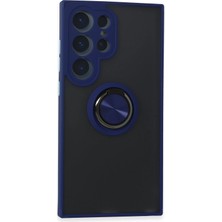 İlkyaz Fashion  Samsung Galaxy S24 Ultra Kılıf Montreal Yüzüklü Silikon Kapak - Lacivert