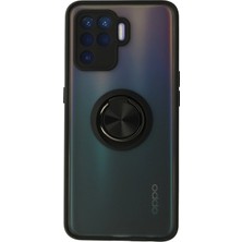 İlkyaz Fashion  Oppo Reno 5 Lite Kılıf Montreal Yüzüklü Silikon Kapak - Siyah