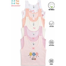 Özkan 41600 5'li Paket Kız Çocuk Karışık Renkli Desenli Pamuklu Yumuşak Rahat Kalın Askılı Atlet