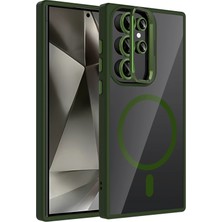 İlkyaz Fashion  Samsung Galaxy S24 Ultra Remim Lensli Magsafe Standlı Kapak - Koyu Yeşil