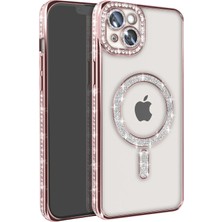 İlkyaz Fashion  iPhone 15 Kılıf Joke Simli Magneticsafe Kılıf - Pembe