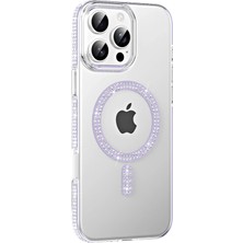 İlkyaz Fashion  Apple iPhone 16 Pro Max Move Taşlı Magsafe Kapak - Lila