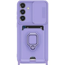 İlkyaz Fashion  Samsung Galaxy S25 Plus Kılıf Zuma Kartvizitli Yüzüklü Silikon - Lila