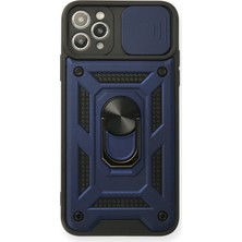 İlkyaz Fashion  iPhone 11 Pro Max Kılıf Pars Lens Yüzüklü Silikon - Lacivert