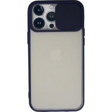 İlkyaz Fashion  iPhone 13 Pro Max Kılıf Palm Buzlu Kamera Sürgülü Silikon - Lacivert