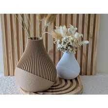 Bs3dcrafts.co Otantik Çizgili Modern Dekoratif Vazo – Minimal Kuru Çiçek Vazosu (Japandi & Nordic Stil)