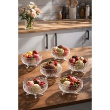 Porsima RYGX074-1 Dream Bowl 6lı Ayaklı Cam Kase Puding Tatlı ve Dondurma Kasesi Lokumluk Şekerlik Kase Seti Çerez Kasesi 11X11CM