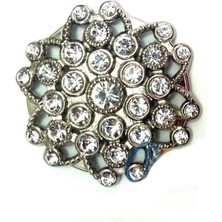 İlkyaz Fashion Taşlı Yuvarlak Broş, Sandık Süsü 4,5 cm - Nikel, 1 Adet