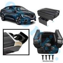 Oto h.i.t. Renault Megane 4 Uyumlu Kol Dayama Kolçak Usb'li Bardaklıklı Çift Açılır Siyah Deri 1.sınıf Kaliteli