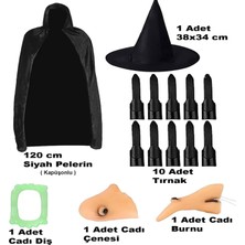 İlkyaz Fashion Siyah Kapüşonlu Pelerin 120 cm Tırnaklar Diş Çene Burun ve Şapka Seti