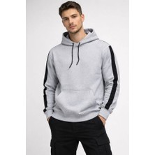 Bi Baksana Erkek Şeritli Kapüşonlu Sweatshirt Oversize 3 Iplik Pamuklu - Beyaz