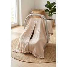 Hamur Çift Katlı Müslin Yenidoğan Puset Örtüsü %100 Pamuk Fırfırlı Bebek Arabası Güneşlik Bej