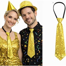İlkyaz Fashion Altın Renk Pul Payetli Işıltılı Parti Kravatı 33 cm