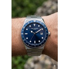 Lee Cooper Gümüş Kasa Erkek Kol Saati | 40 mm Çelik Kasa, Gümüş Çelik Kordon, Mavi Kadran