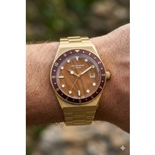 Lee Cooper Altın Kasa Erkek Kol Saati | 40 mm Çelik Kasa, Altın Çelik Kordon, Kahverengi Kadran