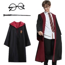 İlkyaz Fashion Harry Potter Gryffindor Kapişonlu Çocuk Kostüm + Asa + Gözlük Seti 11-12 Yaş